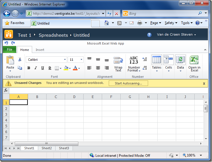 Excel Web Application - New spreadsheet